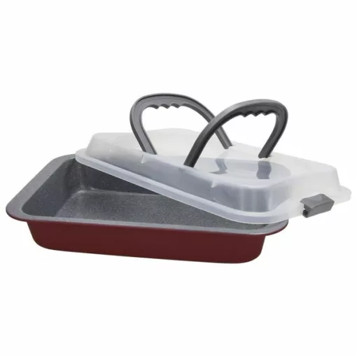 Lasagnera Portatile Antiaderente cm 32x22x6 con Coperchio Carbon Steel Rosso