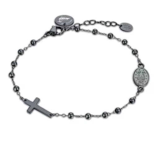 BRACCIALE ROSARIO ACCIAIO NERO 19 cm </br> 13665
