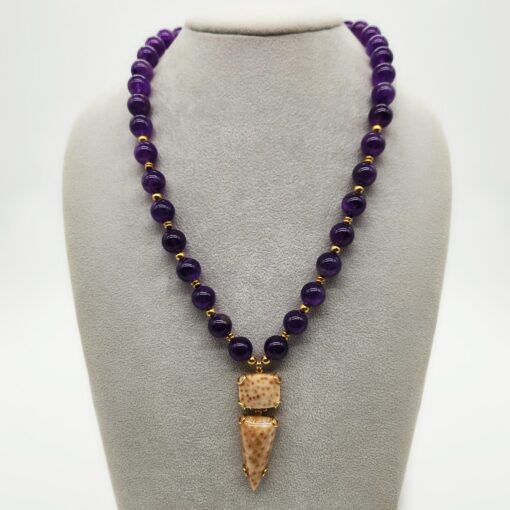 COLLANA ARGENTO AMETISTA PALMA FOSSILE </br>GIHX 12192