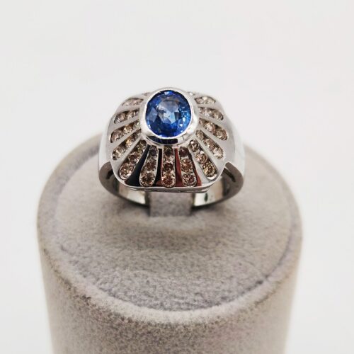 ANELLO IN ORO GIALLO RODIATO BIANCO CON ZAFFIRO </br>GGOX 27662