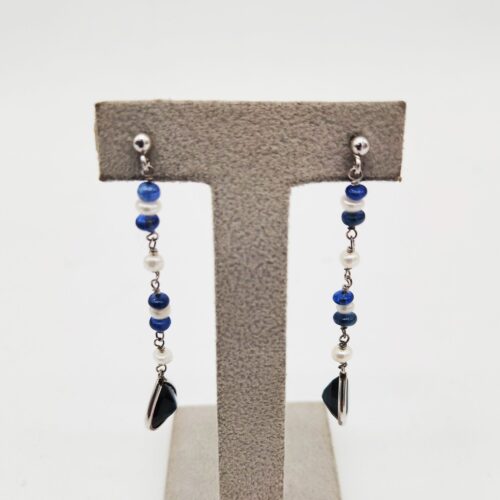 ORECCHINI PENDENTO ORO BIANCO CON PERLE FUME' </br>SMOX 2263