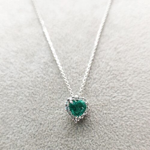 COLLIER ORO BIANCO CON BRILLANTI E SMERALDI </br> TCN 119952