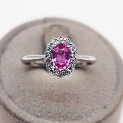 ANELLO ORO BIANCO CON BRILLANTI E ZAFFIRO ROSA </br> TCN 119959